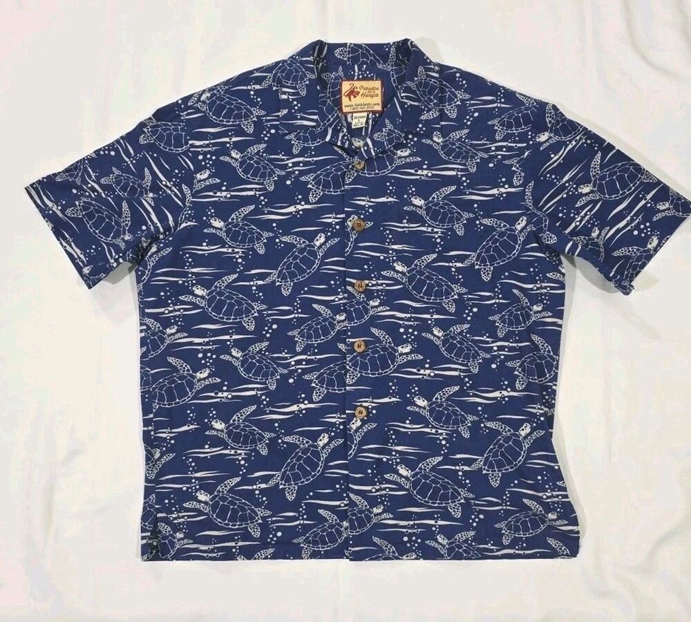 Vintage Men's Paradise on a Hanger Hawaiian Cotton Blue Shirt - Sea Turtles - LG